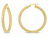 14K Yellow Gold Textured Twist Hoop Earrings (36mm)